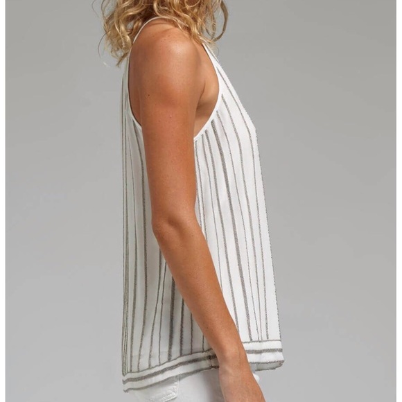 Joie zelpha white silk thin silver chain rows stripes racerback tank top blouse - Picture 3 of 8